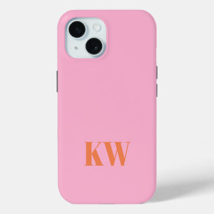 Modern Pink Orange Monogram Initials Personalized iPhone 15 Case