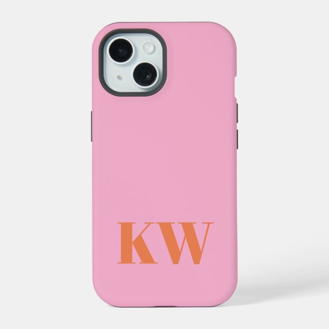 Modern Pink Orange Monogram Initials Personalized Iphone Case (Back)