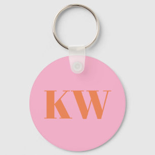 Modern Pink Orange Monogram Initials Personalized Keychain