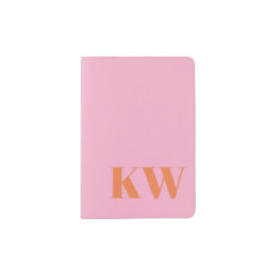 Modern Pink Orange Monogram Initials Personalized Passport Holder