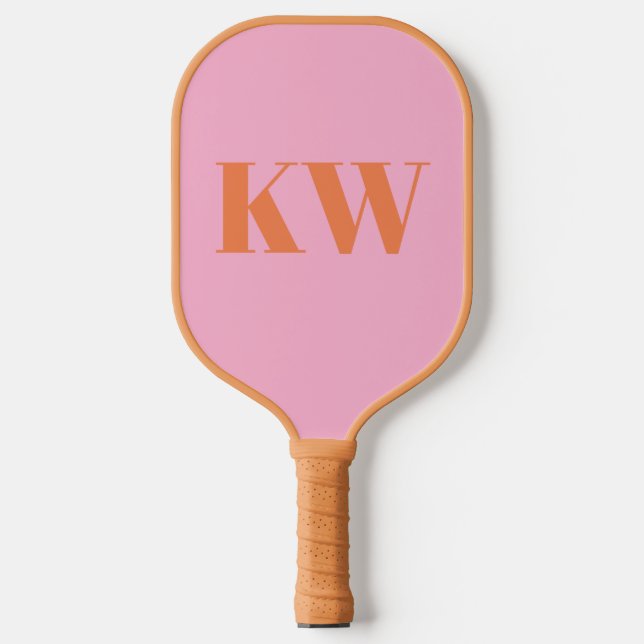 Modern Pink Orange Monogram Initials Personalized Pickleball Paddle (Front)