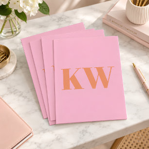 Modern Pink Orange Monogram Initials Personalized Pocket Folder