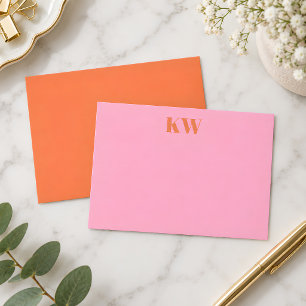 Modern Pink Orange Monogram Initials Personalized Thank You Card