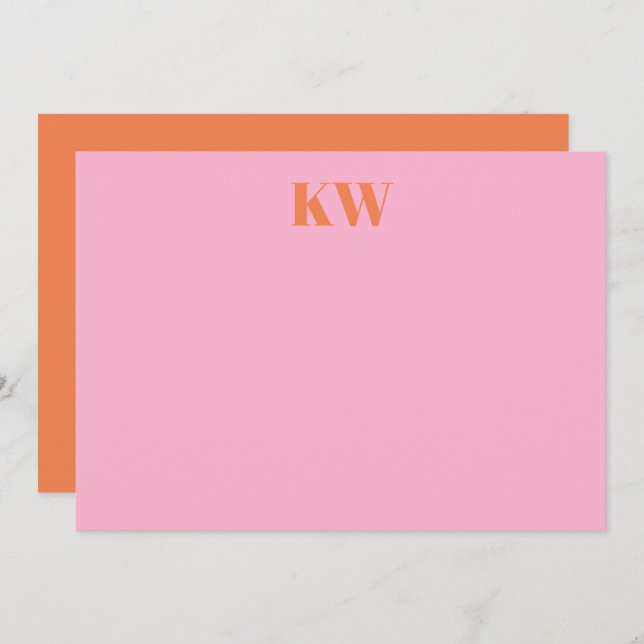 Modern Pink Orange Monogram Initials Personalized Thank You Card (Front/Back)