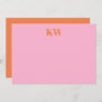 Modern Pink Orange Monogram Initials Personalized Thank You Card