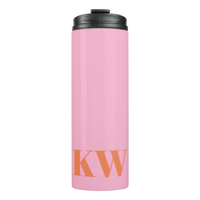 Modern Pink Orange Monogram Initials Personalized Thermal Tumbler (Front)