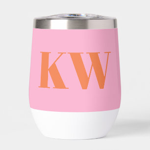 Modern Pink Orange Monogram Initials Personalized Thermal Wine Tumbler