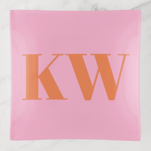 Modern Pink Orange Monogram Initials Personalized Trinket Tray