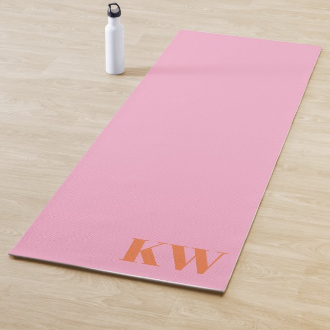 Modern Pink Orange Monogram Initials Personalized Yoga Mat (In Situ)