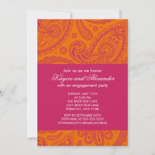 Modern Pink Orange Paisley Engagement Invitations