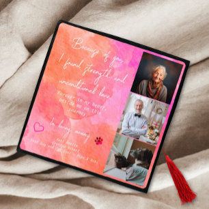 Modern Pink Orange Personalized 3 Photo Memorial Graduation Cap Topper