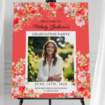 Modern Pink Orange Photo Graduation Welcome Sign