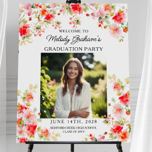 Modern Pink Orange Photo Graduation Welcome Sign