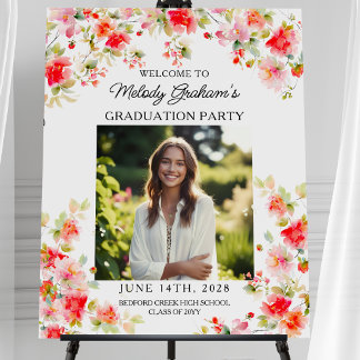Modern Pink Orange Photo Graduation Welcome Sign