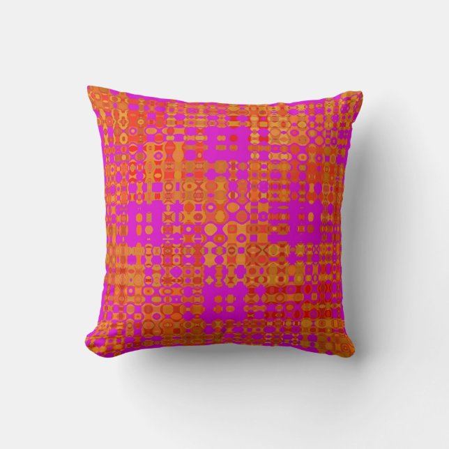 Modern Pink Orange Red Geometric Pattern Throw Pillow (Front)