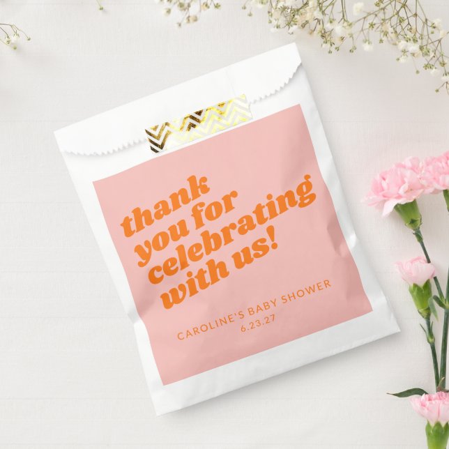 Modern Pink Orange Retro Baby Shower Thank You Favor Bag (Sealed)