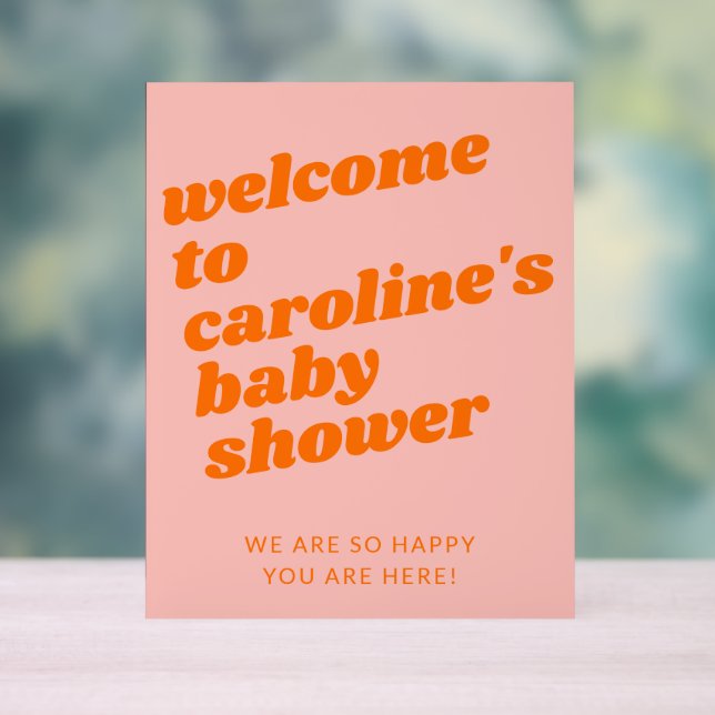 Modern Pink Orange Retro Baby Shower Welcome  Acrylic Sign (Neutral)