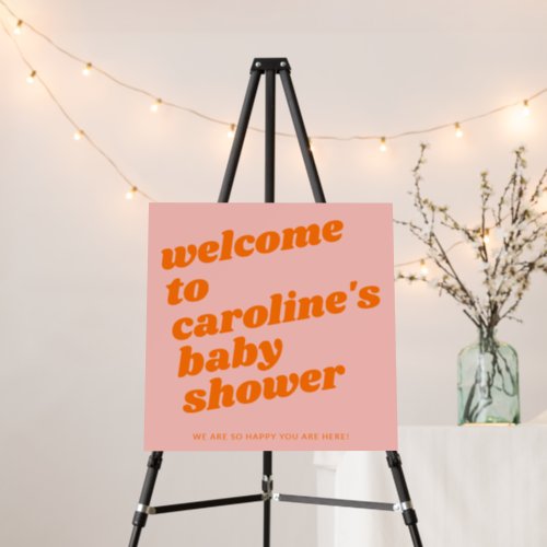 Modern Pink Orange Retro Baby Shower Welcome Sign