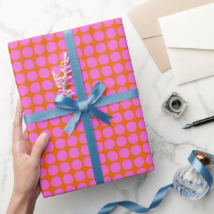 Modern Pink Orange Retro Dot Valentine Bold Cute Wrapping Paper