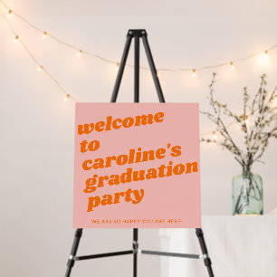 Modern Pink Orange Retro Graduation Welcome Sign