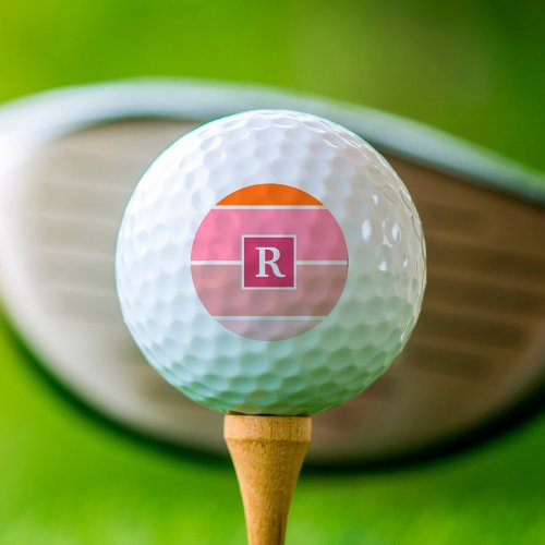 Modern Pink Orange Stripes personalized Monogram Golf Balls