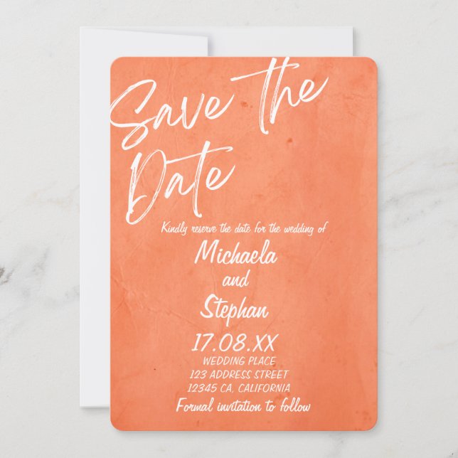 Modern Pink & Orange Sunset Wedding Invitation (Front)