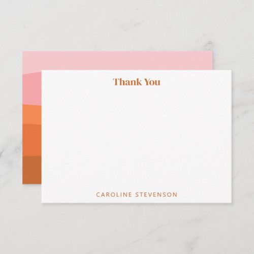 Modern Pink Orange Terracotta Art Stripes Custom  Thank You Card