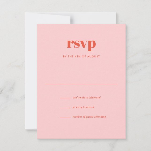 Modern Pink Orange Trendy Mix Match Wedding RSVP Card (Front)