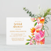 Modern Pink Orange Watercolor Floral Bridal Shower Invitation (Standing Front)