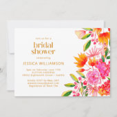 Modern Pink Orange Watercolor Floral Bridal Shower Invitation (Front)