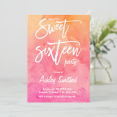 MOdern pink orange watercolor typography Sweet 16 Invitation (Standing Front)