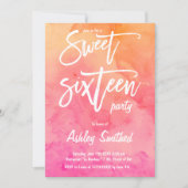 MOdern pink orange watercolor typography Sweet 16 Invitation (Front)