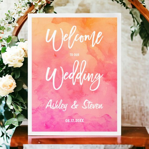 Modern pink orange watercolor typography wedding poster
