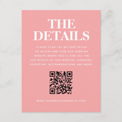 Modern Pink Orange Wedding QR Code Details Enclosure Card