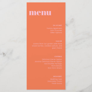 Modern Pink Orange Wedding Tall Template Menu
