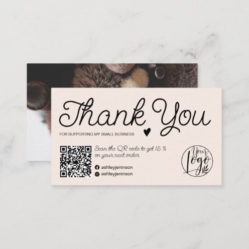 Modern pink order thank you Qr code photo Business Card