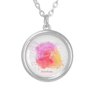 Modern Pink Paint Silver Plated Necklace