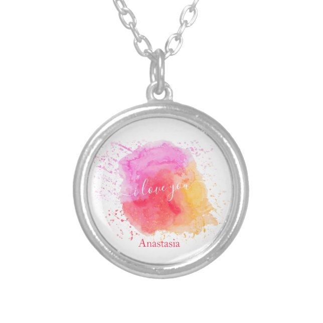 Modern Pink Paint Silver Plated Necklace (Front)