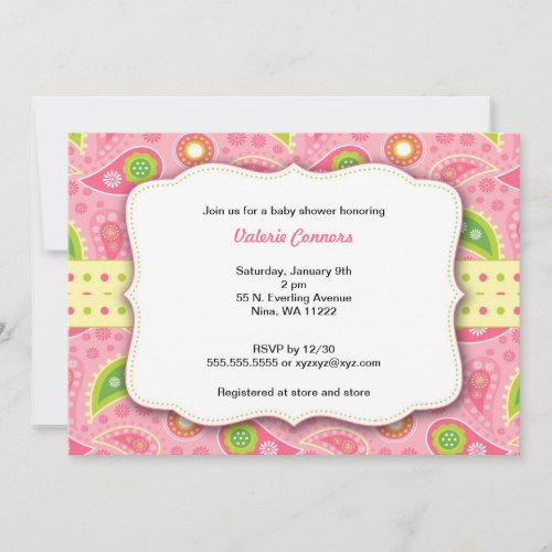 Modern Pink Paisley Girl Baby Shower Invite