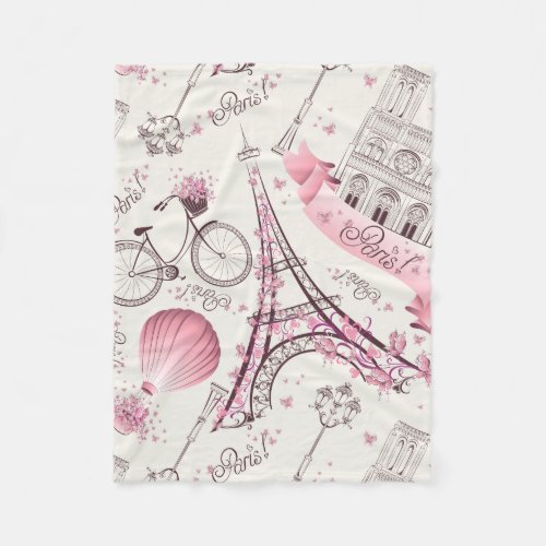 Modern Pink Paris Eiffel Tower Fleece Blanket