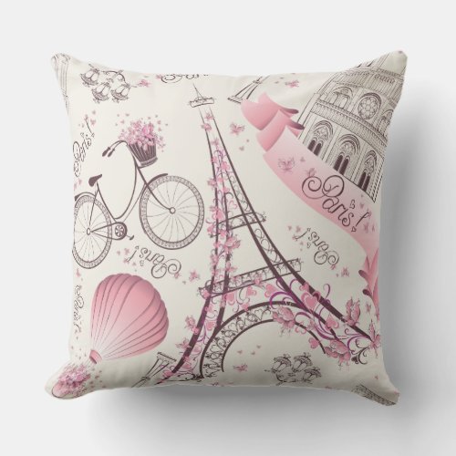 Modern Pink Paris Eiffel Tower Pattern Pillow