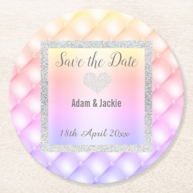 MODERN PINK PASTEL DIAMOND SAVE THE DATE COASTER (Front)