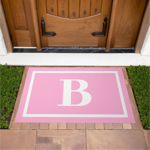 Modern Pink Pastel Preppy Monogram Outdoor Doormat