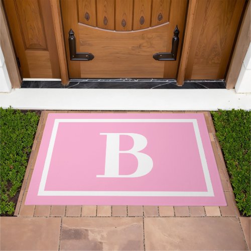 Modern Pink Pastel Preppy Monogram Outdoor Doormat