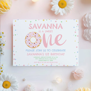 Modern Pink Pastel Sweet Donut 1st Birthday  Invitation