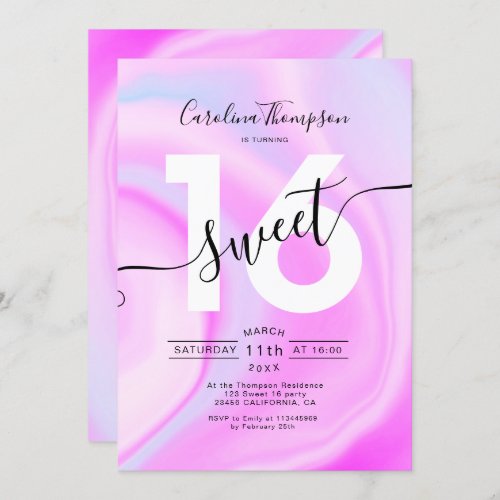 Modern pink pastel unicorn marble Sweet 16 photo Invitation