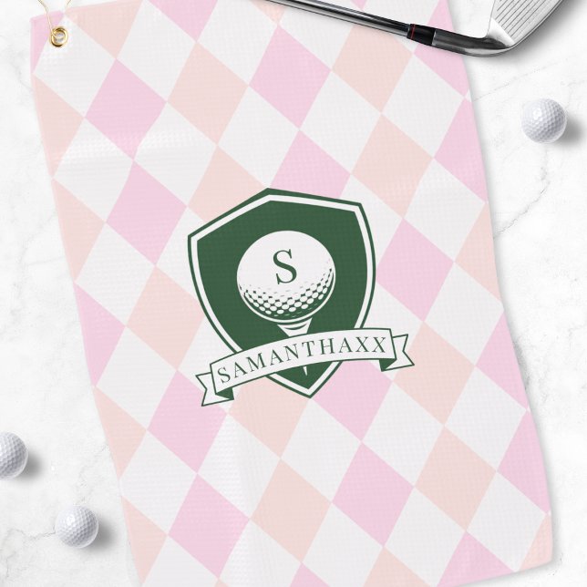 Modern Pink Pattern Green Golf Ball Name Monogram Towel (Modern Pink Pattern Green Golf Ball Name Monogram Towel)