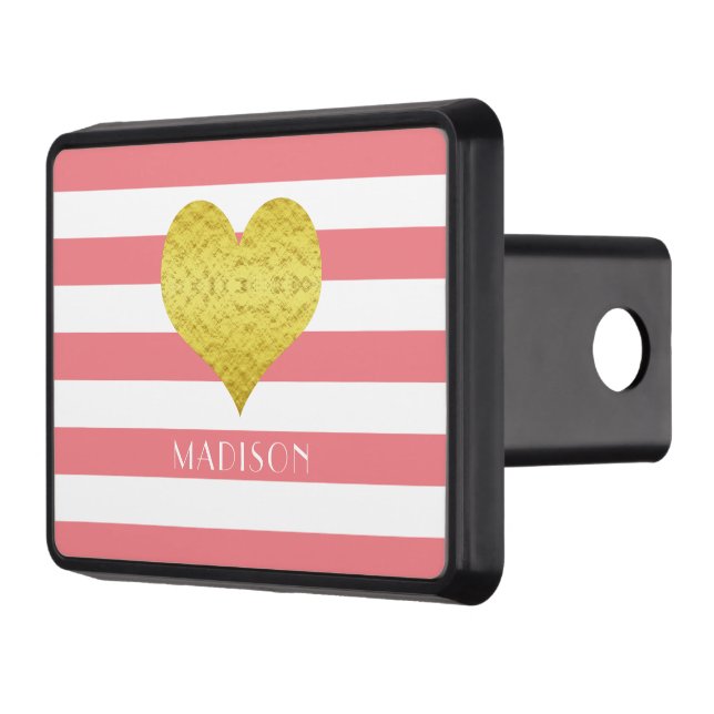 Modern Pink Pattern Heart Name Hitch Cover (Left)