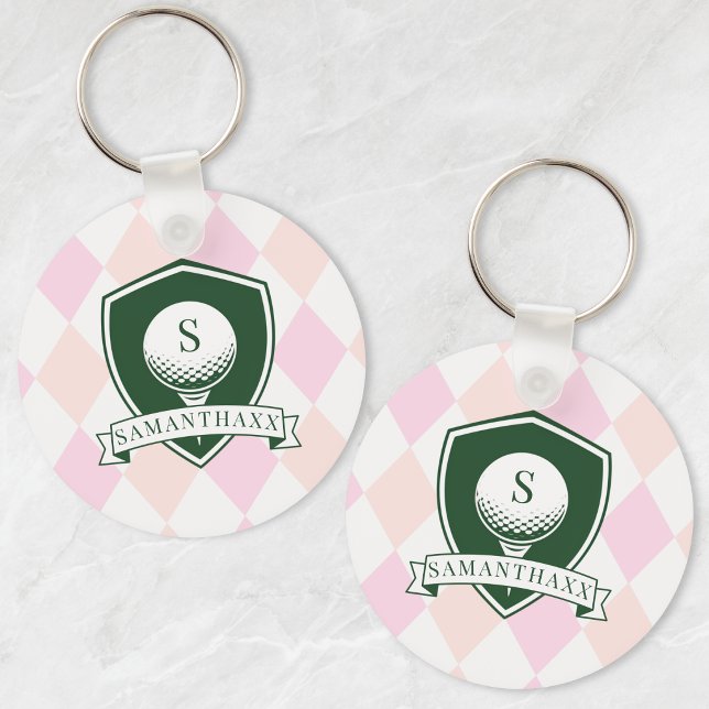 Modern Pink Pattern Name Initial Monogram Golf Keychain (Modern Pink Pattern Name Initial Monogram Golf Keychain)