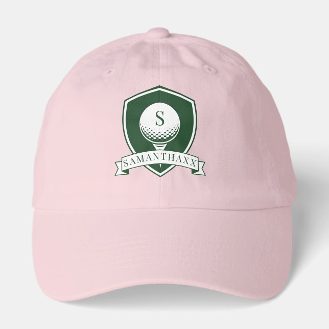 Modern Pink Pattern Name Initial Monogram Golfer Hat (Front)